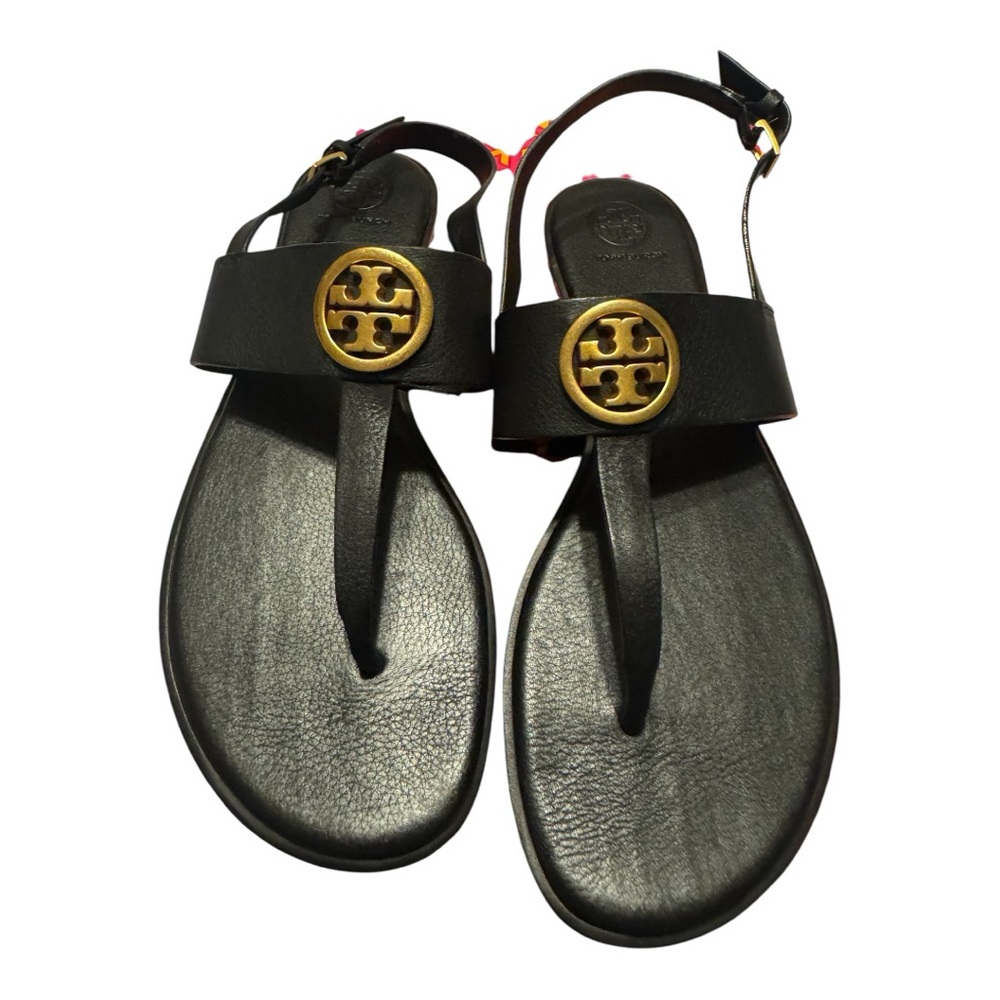 Tory Burch Black Benton 2 Flat thong sandal calf leather